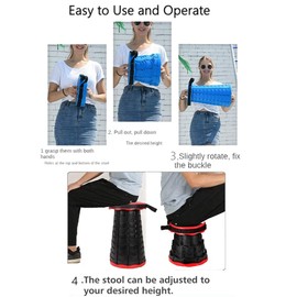 Upgrade 4.0 Portable Retractable Folding Stool, Camping Telescopic Stool, Sturdy Lightweight, Adjustable Collapsible Plastic Step Stool for Fishing Hiking Picnic Outdoor Activities (Blue Black)