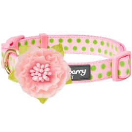 Blueberry Pet 4 Patterns Adjustable Flocking Dog Collar with Artificial Silk Flower - Polka Dot in Baby Pink, Small, Neck 12"-16"