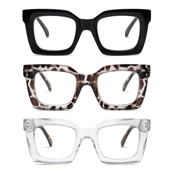 AMOMOMA 3PACK Retro Oversized Square Reading Glasses for Women Men