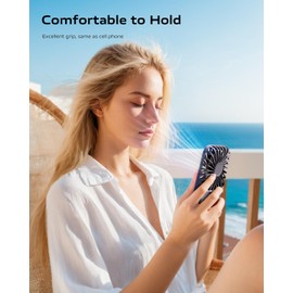 Otlonpe Mini Portable Handheld Fan - Slim, Light Personal Hand Held Fan Rechargeable with Foldable Stand, Lanyard, 3 Speeds for Travel, Lash Eyelash, Small Pocket Hand Fan for Women Girls Kids (Blue)