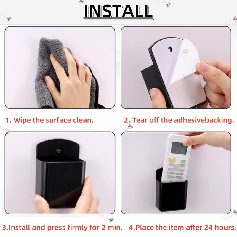 KLHCDUO 4 Pcs Wall Mount Remote Control Holder, Black Plastic,