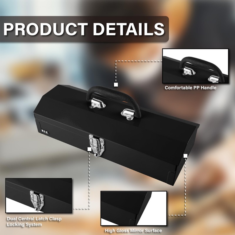 P.I.T. 15'' Small Tool Box, Portable Metal Tool Box, Black