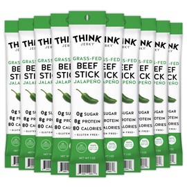 Think Jerky Jalapeno Beef Sticks, Gluten and Sugar Free, No Nitrates, Keto Paleo Friendly High Protein Low Carb Meat Snack - 1.0 oz Sticks, 10 Pack