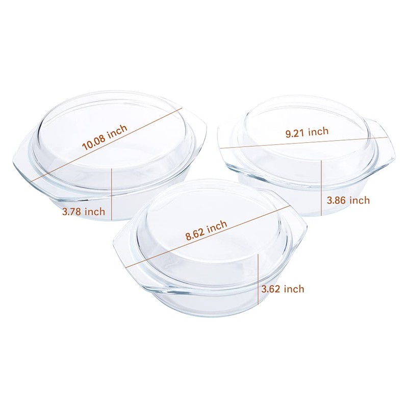 Set of 6 Pieces Round Tempered Glass Casserole Dish with