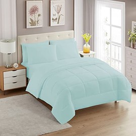 Sweet Home Collection 5 Piece Comforter Set Bag Solid Color All Season Soft Down Alternative Blanket & Luxurious Microfiber Bed Sheets, Aqua, Twin XL
