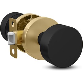 Mega Handles Buena Passage Door Knob for Hallway, Closet and Bathroom, Reversible Heavy Duty Design Door Knobs, Fits All Standard Door Sizes, Screws Included - Satin Brass/Matte Black (1 Pack)