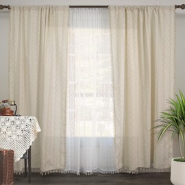 ColorBird Boho Curtains 2 Panels Beige Ivory 63 Inches Floral Vintage Light Filtering Western Southwest Bohemian Curtain Drapes for Living Room Bedroom