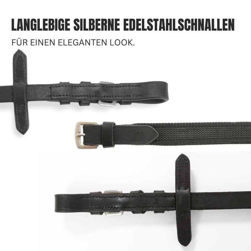 Pferdelinis Bridle Reins for Horses, Rubberised, Durable Reins in Black