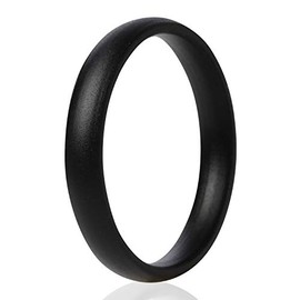 ThunderFit Super Thin Stackable Silicone Rings Wedding Bands - 1 Ring (Black, 3.5-4 (14.9mm)