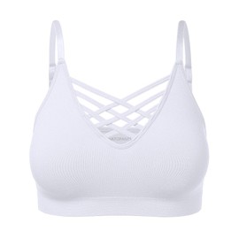 HATOPANTS brasier deportivo para mujer con tirantes cruzados, bandeau sin aros, sin tirantes, 266-blanco-ajustable, G-EG