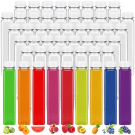 Tanlade 50 Pack Plastic Juice Bottles 12 oz Reusable Empty Clear Containers Portable Water Beverage Bottle Bulk with Tamper Evident Caps for Juicing Drinking Milkshake Smoothie Homemade Drinks (White)