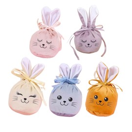 5 pieces of rabbit velvet gift bag, multi-color pull-out rope reusable rabbit ears gift wrap, suitable for holiday celebrations birthday parties dinner wedding companion gifts