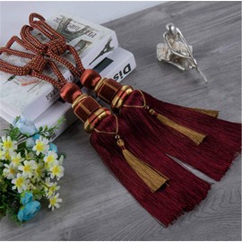ZHMF 1 Pair Curtain Tiebacks Holdbacks Clip Binding Rope Tie Backs Handmade Tassel Tiebacks Home Window Decorative (Red2)