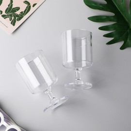 Singhoow 48 Packs 8oz Acrylic Wine Glasses Bulk Wedding Disposable Short Stem Party Colored Plastic Goblet Cup Vintage Milkshake Cordial Cute Cocktail Drink Water Stemware for Bars(Clear)