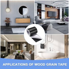 GLOKUUCA Wood Grain Repair Tape - 1 Pack Self Adhesive Wood Tape Fits for Tables Doors Window Floor Furniture Renovation - PVC Durable Multi-Use Adhesive Patch - (2-inch x 33-ft Black)