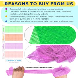 African Net Sponge for Deep Cleansing – 4-Pack Exfoliating Bath Sponge for Silky Skin, Long-Lasting Mesh for Full Body Exfoliation(Purple, Pink, Green, Orange)