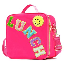 LOKFAR Insulated Lunch Bag Women Lunch Box Kids for Teen Girls Boys, Cute Preppy Lunch Boxes With Adjustable Shoulder Strap, Waterproof Nylon Lunchbox Lunch Bags for School Work Picnic (Rose Red)