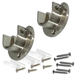Desunia Closet Rod Support Flanges | Heavy Duty Clothes Pole End Cup Sockets for Wardrobe | Satin Nickel | 2 Pack