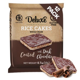 Deluxe & Bla Bla Chocolate Covered Rice Cakes 12 Pack – Whole Grain, Gluten-Free, Kosher, Low-Calorie Snack – Coated with Dark Chocolate – Healthy & Crunchy Treat – Individually Wrapped, (19g Each)