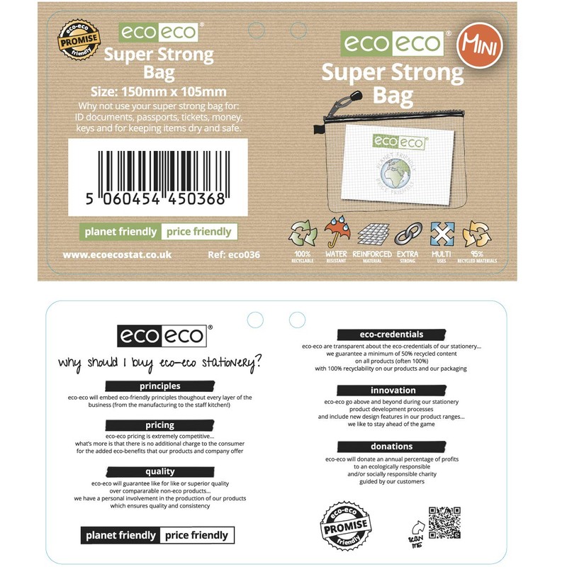 eco-eco Mini 95% Recycled Super Strong Bag, Waterproof Mesh Tuff