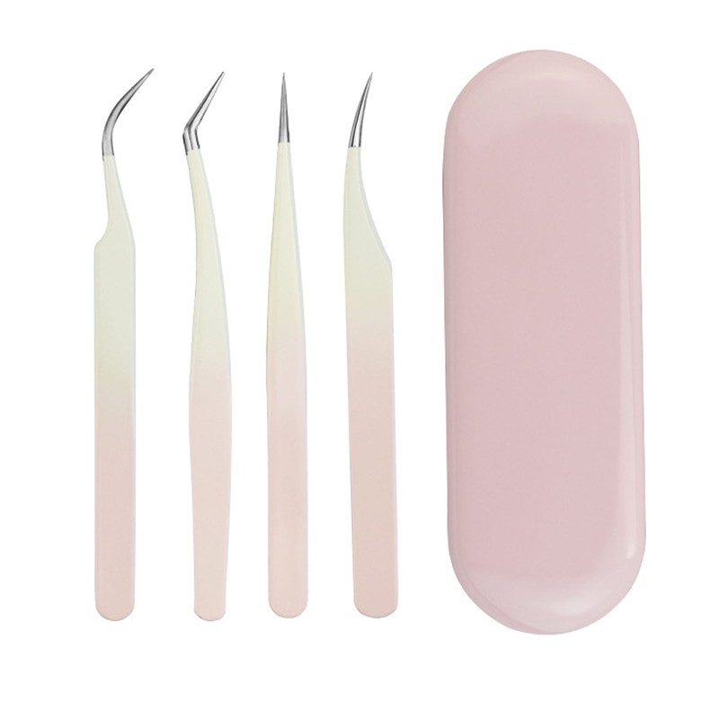 4pcs Eyelash Tweezers Set Stainless Steel False Eyelash Extension Tweezers