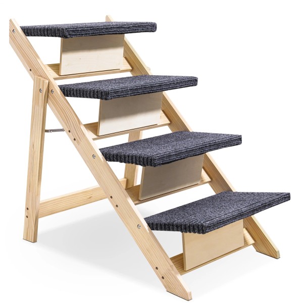 Cutever Wooden Pet Stairs/Pet Step with 4 Steps 2-in-1 Foldable