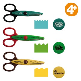 Fiskars Kinder-Dekorscheren Sumpftiere, 3 Stück, Länge: 13 cm, Für Rechts- und Linkshänder, Ab 4 Jahren, Rostfreie Stahl-Klinge/Kunststoff-Griffe, Grün/Türkis/Gelb, Kidzors, 1003845