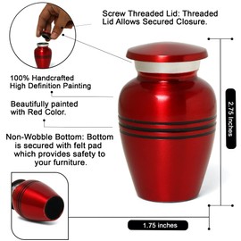 THE ASCENT MEMORIAL Small Cremation Urns for Funeral Remains Ashes of Men Women - Tri-Band Ruby Red Finished Mini Keepsake urn for Sacred Remains - Velvet Carry Bag - Paper Funnel - Gift Box