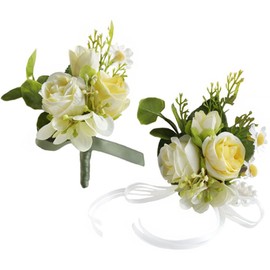 MAFELOE Artificial Corsage Boutonniere, Light Yellow+Champagne, 2 Pieces