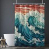LITINGZHILONG Japanese Wave Art Shower Curtain, Oriental Retro Wave Monochrome
