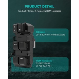 SCITOO Power Window Switch Driver Side for Honda Accord 2013-2017 Master Control Window Lift Switch 35750T2AA91 35750-T2A-A91