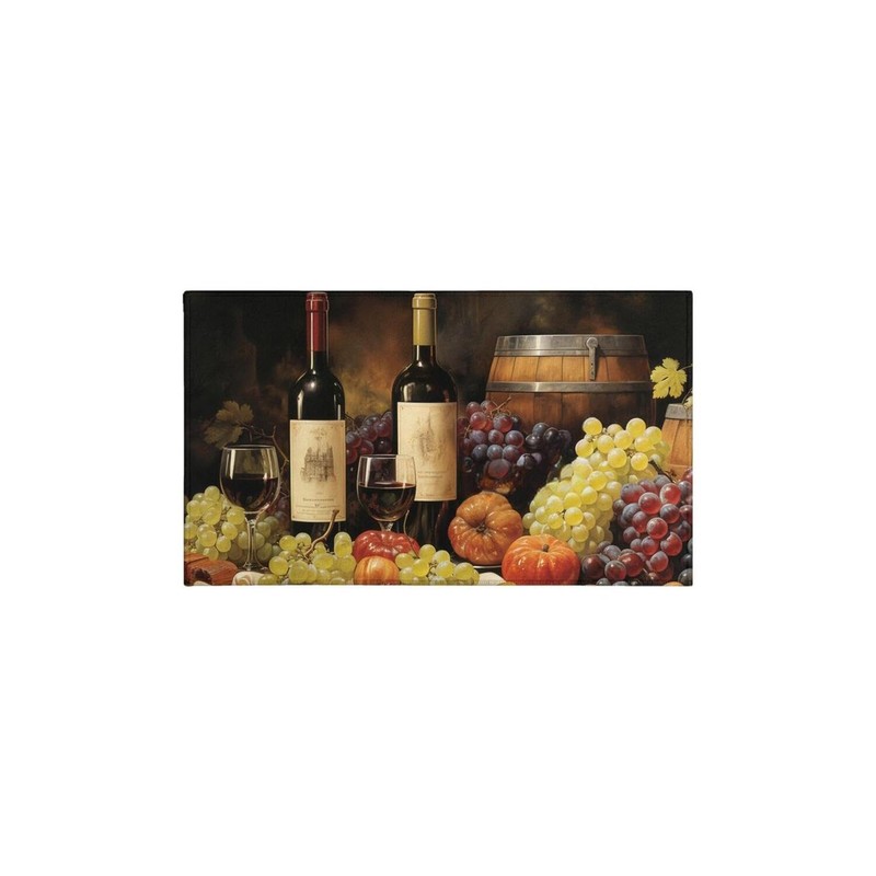 Red Wine Kitchen Rugs Sets of 2, 3D Grapes Farmhouse