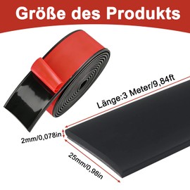 Strisce di gomma autoadesive (25 mm x 1,5 mm x 3 m) + profilo in gomma piena, in neoprene, per rivestimenti in gomma autoadesiva, per pavimenti