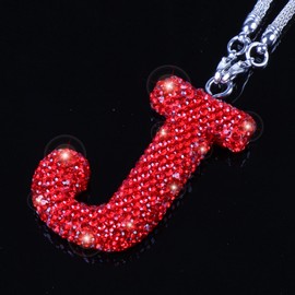 TobeQueen Car Rear View Mirror Ornament Hanging Lucky Crystal Pendant Red Bling Car Accessories for Women Rhinestone Charm Auto Decoration (Red,J)