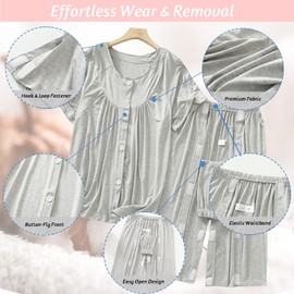 SOEDZUNG Tear Away Womens Surgery Recovery Outfit Modal Post Op Clothing for Bedridden Patients Comfortable Soft(Beige,L)