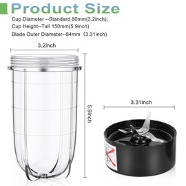 Replacement Cross Blade + 16oz Cup Set for Magic Bullet, Replacement Parts compatible with 250 W Magic Bullet MB1001 Blender