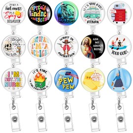 Landical 15 PC Funny Nurse Badge Reel Funny Retractable Badge Holders for ID Tag Cardholder Clip Badge Reel Nursing Lanyard Supplies Accessories for Office Work Doctor Student