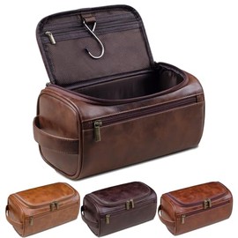 Neceser para Hombre, Necesers de Viaje Impermeable para Hombres y Mujer, Neceser Portátil, para Colgar, de Gran Capacidad, Necesers de Piel para Hombre (Marrón Tostado)