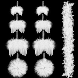 VEYLIN Christmas Feather Decoration,9 Pieces Christmas Tree White Feather Decorations Set Hanging Wings Feather Boa For Xmas Party Wedding Birthday Ornament Accessories