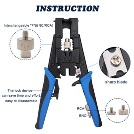 Delgada Multifunctional Coax Compression Connector Crimper Kit with 20 F Connectors and BNC Compression Tool for RG59 RG6 RCA TV Cable Repair
