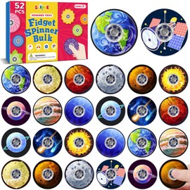 SCIONE 52 Pcs Solar System Fidget Spinners for Kids, 8 Planets Theme Mini Fidget Toys Bulk, Small Acrylic Hand Spinners for Party Favors, Goodie Bag Stuffers, Classroom Rewards