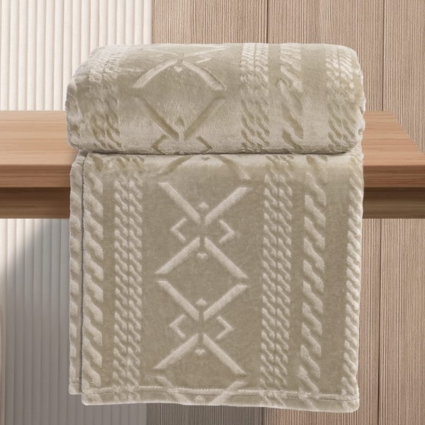 Exclusivo Mezcla Large Flannel Fleece Throw Blanket, 127x152 CM Sofa Throws, Soft Decorative Geometry Pattern Throws for Sofa, Camel Blanket