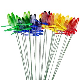 Woohome Pack of 30 Garden Dragonfly Decoration, Double Wings Dragonfly on Sticks, Garden Dragonfly Poles, Garden Ornaments for Yard, Patio, Party Decorations