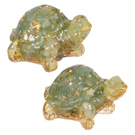 Nupuyai Pack of 2 Crystal Turtle Figurine Decorative Resin Gemstone Figures Animal Healing Stone Tortoise Feng Shui Statue Sculpture Lucky Charm for Home Office Decoration, Green Aventurine