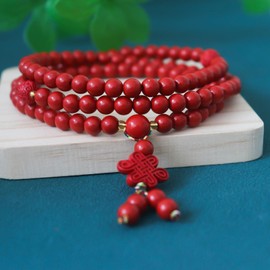 HETICA Cinnabar Necklace for Women Feng Shui Peace Talisman Good Luck Lotus Flower Wealth Attraction Long Necklace Jewelry for Daily Wear Birthday Christmas Gifts, Medium, Cinnabar, No Gemstone