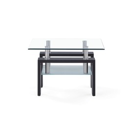 Vivastate End Table with Wooden Legs and Glass Top, Frosted Bottom Glass Feature, Dark Walnut Finish