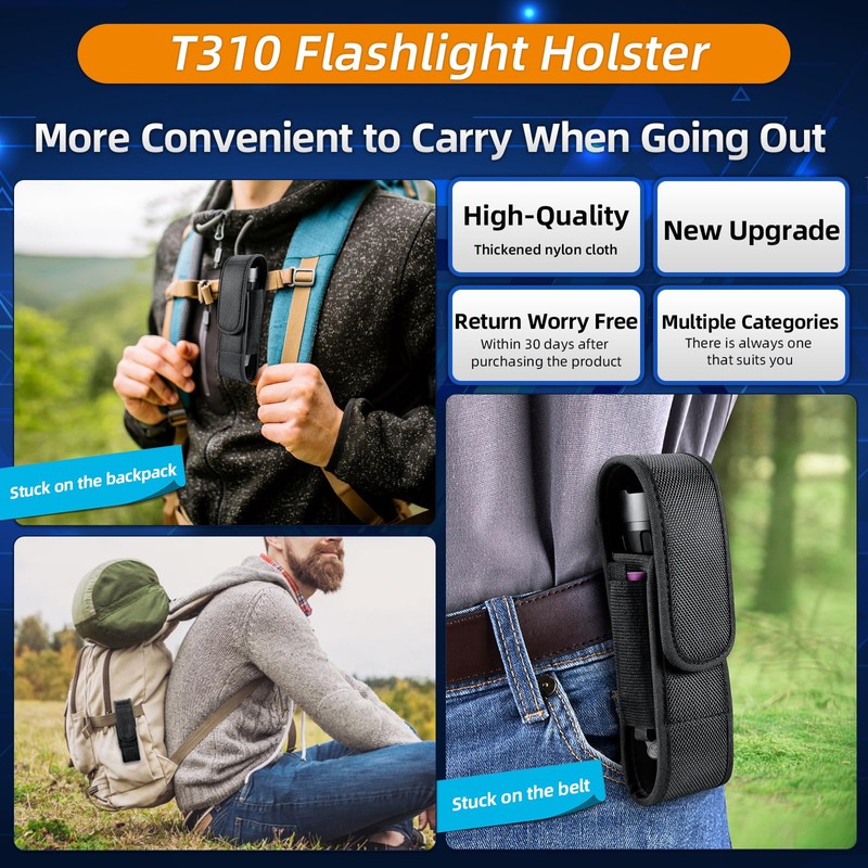 6-Pack Flashlight Holster T306~T410,Tactical Flashlight Holster, Flashlight Pouch Holster, Nylon Flashlight Torch Pouch（Holster 6Set）