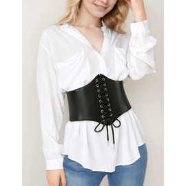 Maeau Women Corset Belt Brown Vintage Elastic Wide Belt Lace Up Pirate Corset Belt Renaissance Corset Waistband Tied