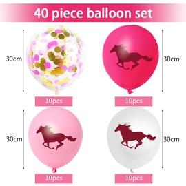 Horse Theme Balloons, Pack of 40 12 Inch Latex Balloons, Western Cowgirl Party Decoration, Balloons Pink Confetti, for Children's Party, Birthday Theme Party Decoration
