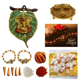 Wonder Care WC_Diwali- Combinaison de 2 Bracelets Rudraksha with la statue de la bénédiction de Ganesh / Panier Roli Chawal/Carte de voeux spéciale/(Combinaison murale Ganesh Diwali suspendue)